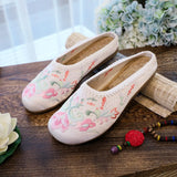 Breakj Single Slippers / Cotton Slippers Linen Tassel Embroidered Round Head Flat Cloth Shoes Sandals Embroidered Women's