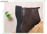 American Retro Carved Women Boots Winter High-Top Lace-Up Warm Big Head Soft-Soled Casual Boots Students Short