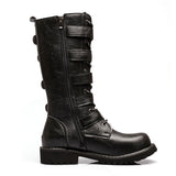 Men's Leather Motorcycle Boots Punk Chain Mid-calf Platform Boots Gothic Military Combat Boots for Men Biker Boots