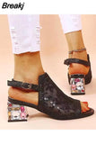 New Women Summer Fashion Mid Heels Peep Toe Shoes for Women Glitter Sandals Ladies Buckle Strap Bling Rhinestone