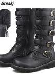 Men's Leather Motorcycle Boots Punk Chain Mid-calf Platform Boots Gothic Military Combat Boots for Men Biker Boots