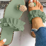 Women Slipper Pineapple Pearl Flat Toe Bohemian Summer Beach Sandals Ladies Shoes plus size Mujer