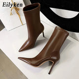 2022 Spring High Quality Soft PU Leather Boots Women Pointed Toe Pumps Heels Fashion Ladies Party Shoes Size