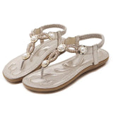 2018 Woman Sandals Bead Bohemian Clip Toe Comfortable Thong Shoes Boho Elastic Band Back Strap Flat Beach