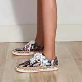 Women Vulcanized Shoes Floral Printed Lace-Up Female Flat Shoes Fashion Platform Ladies Casual Flower Skateboard
