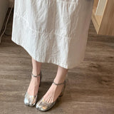 Designer Tabi ninja high heels shoes woman ankle strap silver crack leather pumps split toe D'orsay mary janes shoes