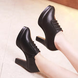 Style Deep-Mouth Single Shoes Women's Thick Heels Thick-Soled Waterproof Table Pointed Large Size Black Work Shoes Women's Catwalk