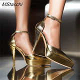 Women Platform Shoes Runway Pointed Toe High Heel Women Pumps Stylish Gold Stiletto Sexy Gladiator Sandals Women