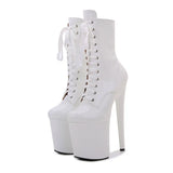 Women Zip Patent Leather 20CM Pole Dance Shoes Super High Heel Thick Platform Model Show Hentian Gao Nightclub Stage Short