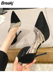 Women Fashion Pumps Slip On Shallow Dress Shoes High Heel Wedding Shoes Pointy Toe Pumps Narrow Band Crystal Stiletto Thin