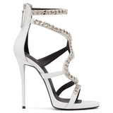 Red, White, Black High-Heeled Sandals, Bags, Chains, Sexy High-Heeled Shoes,