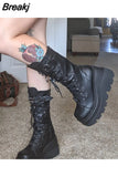New Gothic Style Platform Vampire Cosplay Women Mid-calf Boots 2023 Winter Wedges Comfy Women Motorcycle Boots