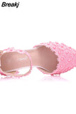 Shoes Bride White Wedding Shoes Female High Heels Ankle Strap Pumps Women's Shoes Rhinestone Lace High Heels Party