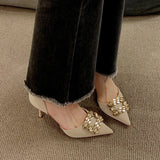 Elegant Thin High Heels Pumps Women 2024 Spring Square Buckle Shallow Mouth Single Shoes Woman Pointed Toe Office
