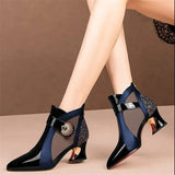 Women Casual Pointed Toe Mesh Breathable Comfort High Heel Shoes Lady Fashion Sweet Navy Blue Stylish Heel Shoes Zapatos