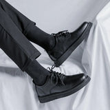 Breakj New Thick Platform Men's Big Head Shoes Large Size British Style Casual Small Leather Shoes 45 46 Shoes