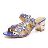 2023 Summer Korean Rhinestone Slippers Women Wear Thick Heel With One-Flops Large Size