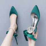 Breakj Cm Flat Tip Hollow Sandals Low Heel White Ribbon Wedding