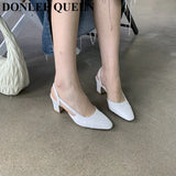 Elegant Mixed Color Slingback Sandals Women Elastic Band Back Strap Heel Pumps Brand Design Shoes Mule Dress Party