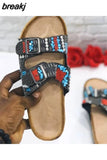 Designer New Retro Ethnic Style Gold Buckle Spot Drill Decorative Hollow Open Toe Women Slippers Flat woman 2023