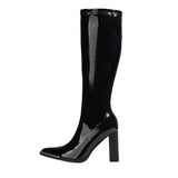 Women's Boots Long Footwear Winter Knee High Shaft Shoes for Woman Very Heel Square Toe Black 2023 Novelty Work Fashion New
