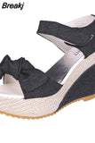 New Designer Denim Sandals Women Sandals High Quality Wedges High Heels Peep-Toe Platform Shoes Woman Thick Bottom