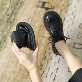 Women Genuine Leather Oxfords Shoes Hand-made Dress Classic Fashion Lace-up Block Wingtip For Ladies Girls New