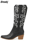 Women's Western Boots 2023 Autumn Winter Fashion Chunky Heeled Cowboy Boots Vintage Style Country Western Cowgirl White